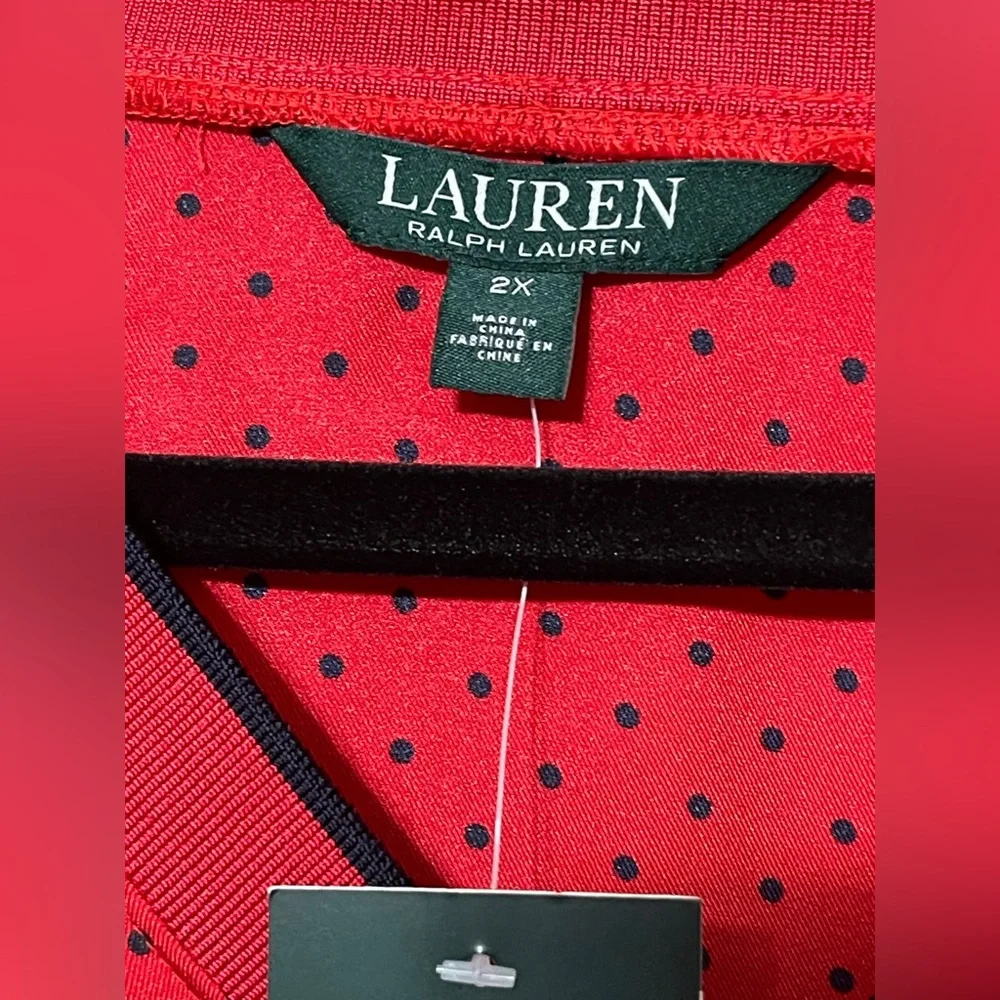 Lauren Ralph Lauren Polka Dot Silky Top Pullover Red Navy Womens Plus Size 2X - Picture 4 of 8